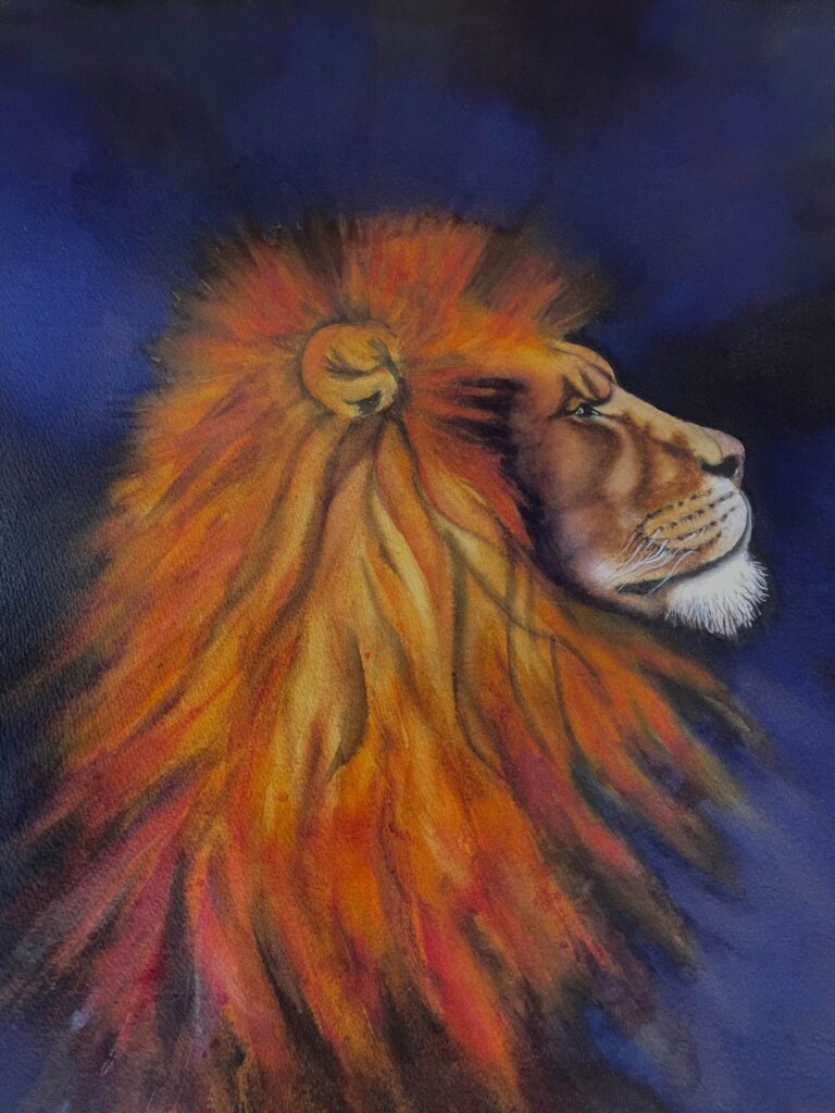 King of Alexandra, watercolour painting of a lion by Carolyn Judge